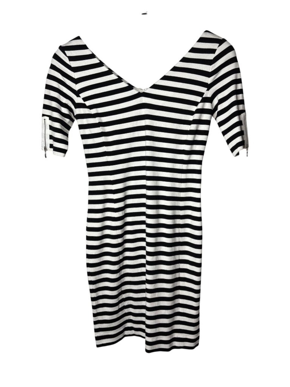 Banana Republic Sheath Mini Dress Size 2 V Neck Striped Black White New